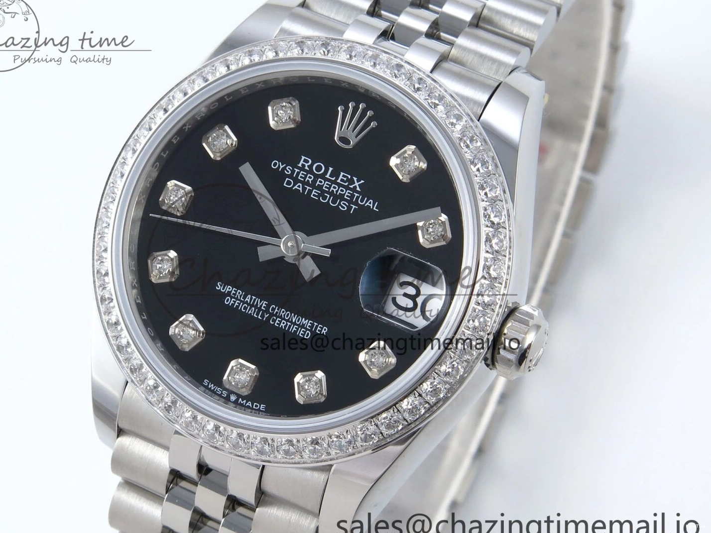 MiroTime 0205 Vibrant DateJust 31 278384RBR ARF 1:1 Best Edition 904L Steel Black Diamonds Dial Diamonds Bezel on SS Jubilee Bracelet ETA 457